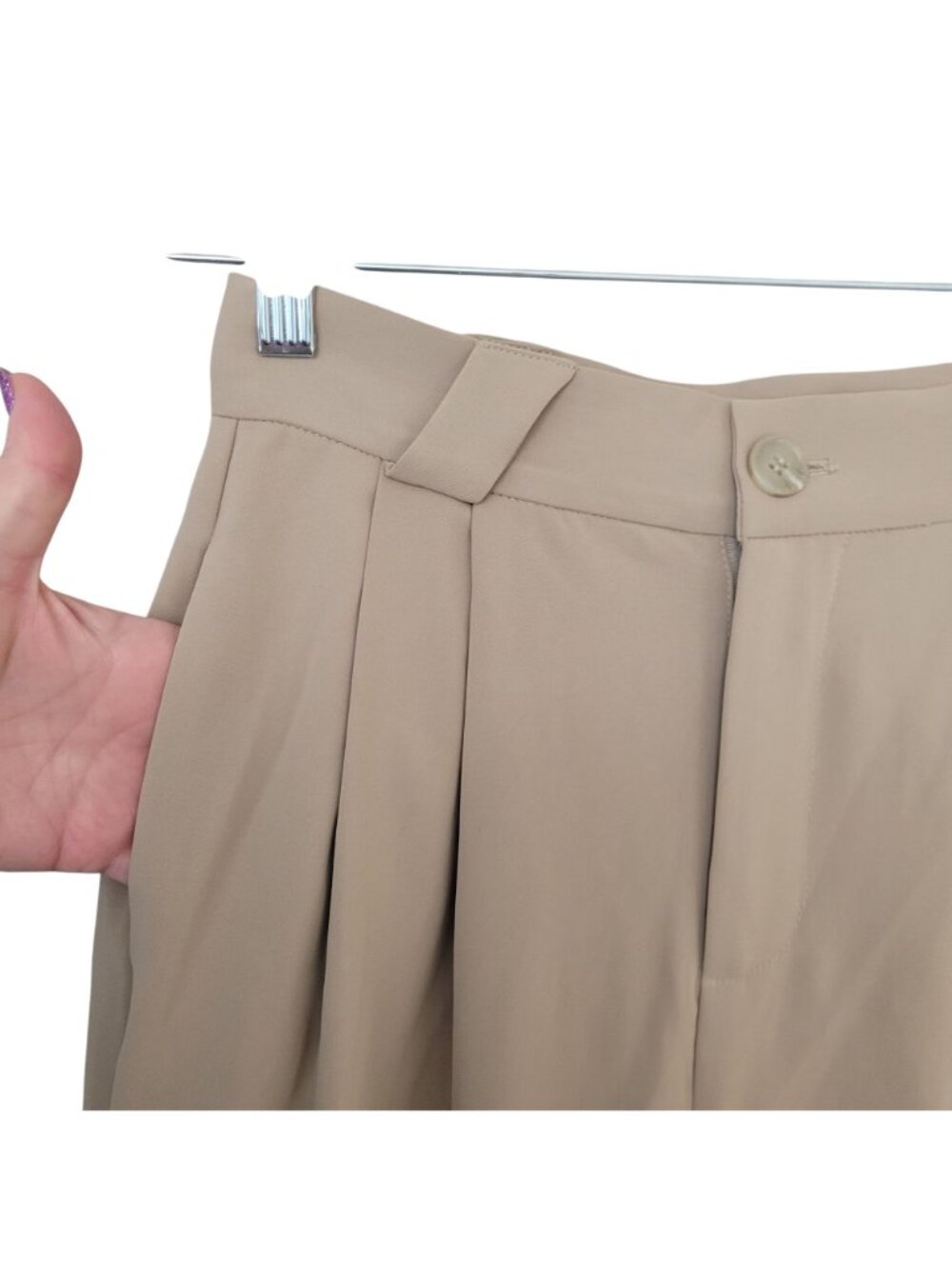Laboratory Of Mouggan Pleated Pants Womens Size S Beige Asymmetrical Overlay - Picture 5 of 7